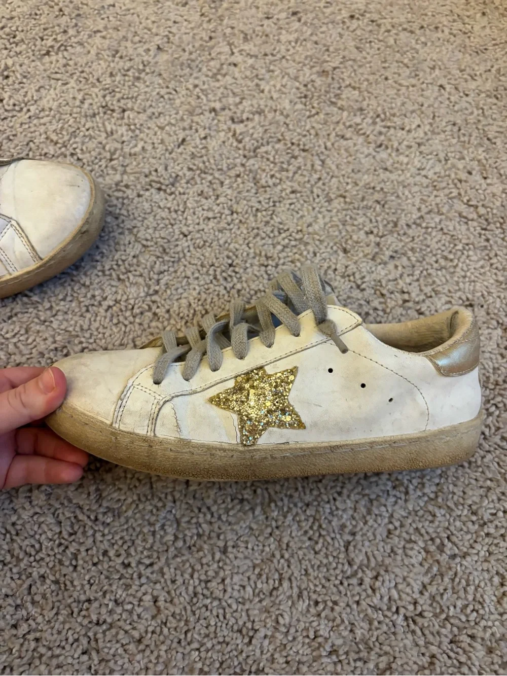 Golden Goose White Sneakers with Gold Glitter Star dupe